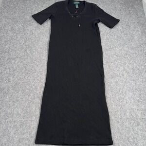 Lauren Ralph Lauren Black Ribbed Knit Lace-up V-Neck Maxi‎ Dress Women's Size PS